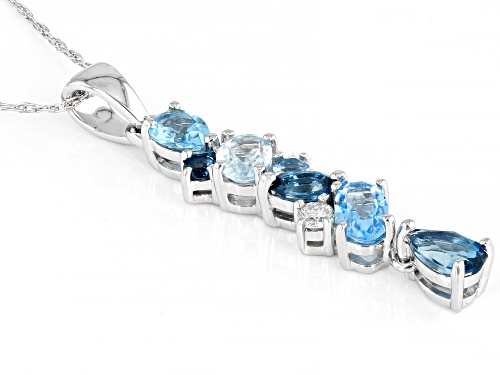 Pre-Owned .95ctw Blue Topaz and White Diamond Rhodium Over 10k White Gold Pendant With Chain