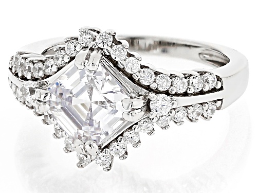 Pre-Owned Bella Luce® 3.81ctw White Diamond Simulant Platinum Over Silver Asscher Cut Ring(2.30ctw D - Size 7