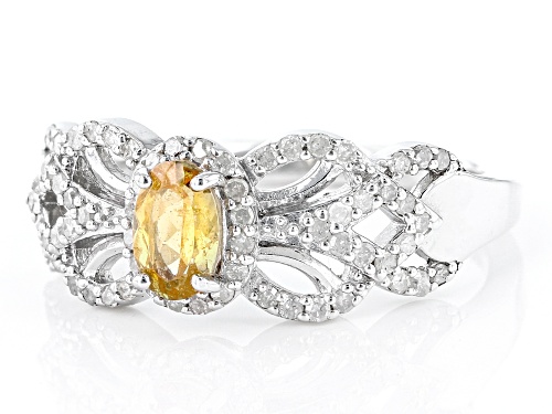 Pre-Owned Exotic Jewelry Bazaar™ 0.50ct Mandarin Garnet & 0.30ctw White Diamond Rhodium Over Silver - Size 7