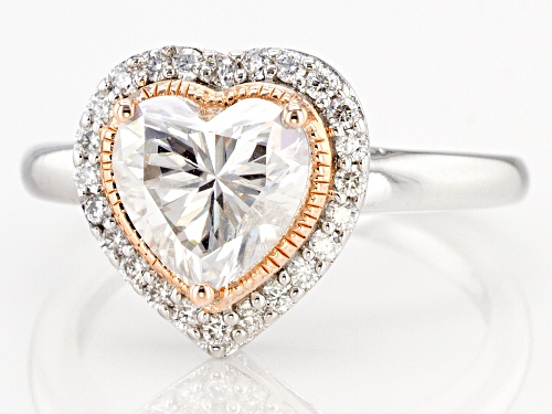 Pre-Owned MOISSANITE FIRE(R) 2.04CTW DEW HEART SHAPE & ROUND PLATINEIVE(R) & 14K ROSE GOLD OVER SILV - Size 9