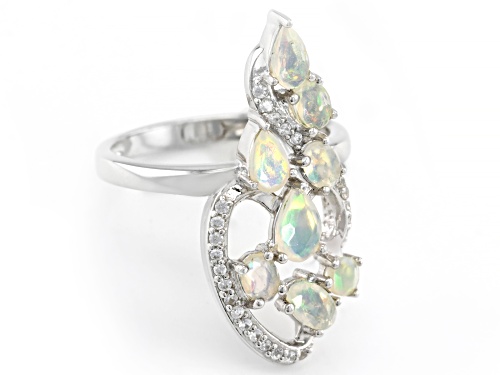 Pre-Owned 1.03ctw Mixed Shapes Ethiopian Opal With 0.24ctw White Zircon Rhodium Over Sterling Silver - Size 6