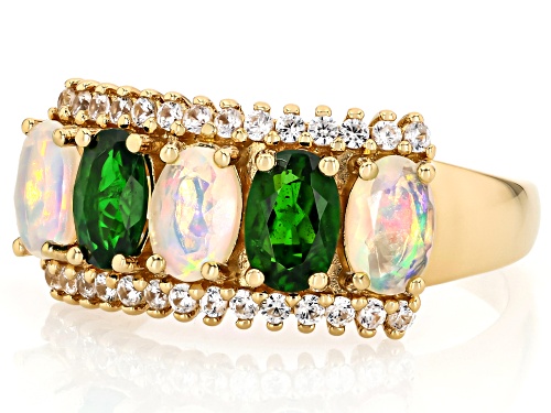 Pre-Owned 1.71ctw Chrome Diopside, Ethiopian Opal & White Zircon 18k Yellow Gold Over Sterling Silve - Size 9