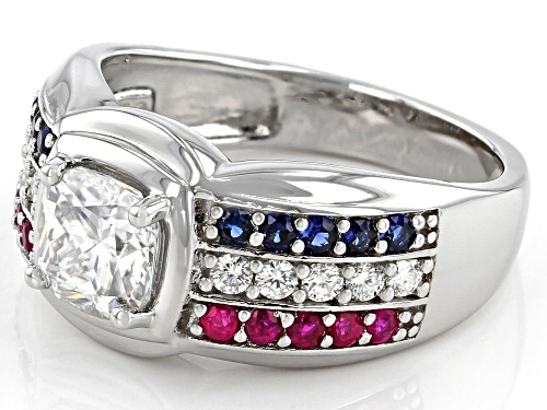 Pre-Owned MOISSANITE FIRE(R) 2.00CTW DEW WITH BLUE SAPPHIRE AND RUBY PLATINEVE(R)  MENS RING - Size 11