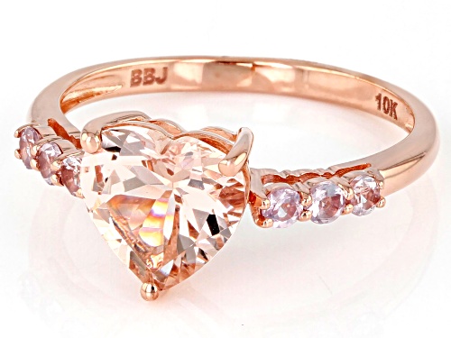 Pre-Owned 1.36ct Cor-De-Rosa Morganite(TM) and 0.28ctw Color Shift Garnet 10k Rose Gold Heart Ring - Size 11