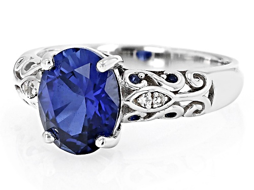 Pre-Owned 2.61ctw Lab Created Blue Sapphire With 0.03ctw Lab White Sapphire Rhodium Over Silver Ring - Size 10