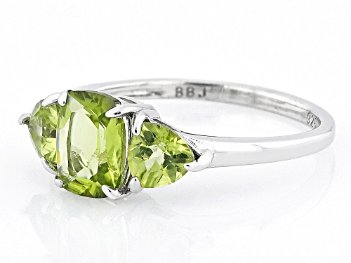 Pre-Owned 1.27ct Cushion And 0.80ct Trillion Manchurian Peridot™ Rhodium Over Sterling Silver 3-Ston - Size 10