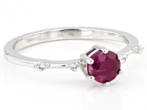 Pre-Owned .68ct Ruby With .07ctw White Zircon Rhodium Over Sterling Silver July Birthstone Ring - Size 9