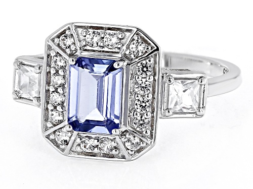 Pre-Owned 0.85ct Rectangular Octagonal Tanzanite With 0.59ctw Round White Zircon Rhodium Over Silver - Size 9