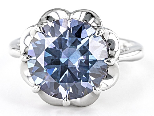 Pre-Owned MOISSANITE FIRE(R) BLUE MOISSANITE 6.13CT DEW ROUND PLATINEVE(R) RING - Size 6