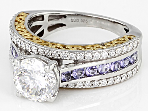 Pre-Owned MOISSANITE FIRE(R) 2.67CTW DEW INFERNO(TM) CUT & TANZANITE TWO TONE RING - Size 8