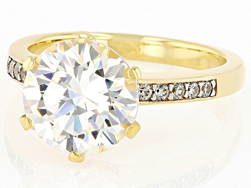 Pre-Owned 4.60CT ROUND STRONTIUM TITANATE & WHITE ZIRCON 18K YELLOW GOLD OVER SILVER RING - Size 10