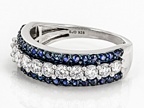 Pre-Owned MOISSANITE FIRE(R) .72CTW DEW ROUND AND BLUE SAPPHIRE PLATINEVE(R) RING - Size 6