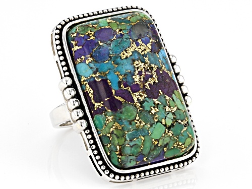 Pre-Owned Southwest Style by JTV™ Blended Multi-Color Turquoise Rhodium Over Sterling Silver Ring - Size 6