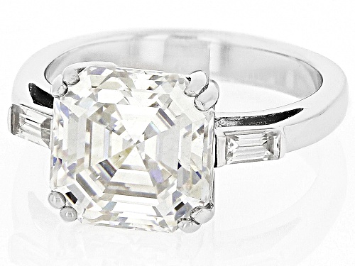 Pre-Owned 6.25CT ASSCHER CUT STRONTIUM TITANATE & WHITE ZIRCON RHODIUM OVER STERLING SILVER - Size 6