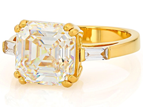 Pre-Owned 6.25CT ASSCHER CUT STRONTIUM TITANATE & WHITE ZIRCON 18K YELLOW GOLD OVER SILVER - Size 7