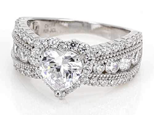 Pre-Owned Bella Luce® 3.67ctw White Diamond Simulant Rhodium Over Sterling Silver Heart Ring(2.22ctw - Size 9