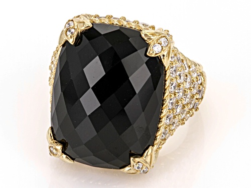 Pre-Owned Judith Ripka Black Onyx With White Bella Luce® Diamond Simulant 14k Gold Clad Monaco Ring - Size 5