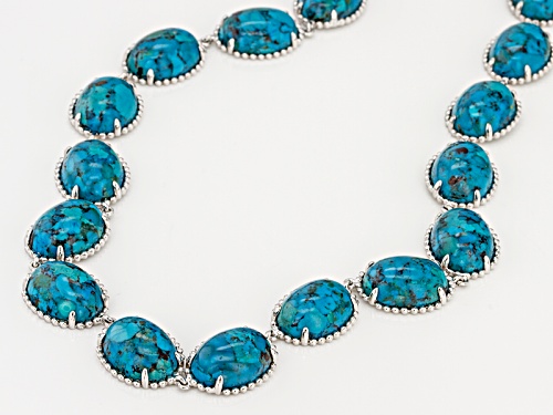 Pre-Owned 16x12mm Oval Cabochon Turquoise Rhodium Over Sterling Silver Necklace - Size 18