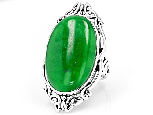 Pre-Owned Pacific Style™ Oval Green Jadeite Sterling Silver Ring - Size 8