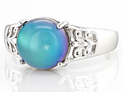 Pre-Owned 10mm Round Aurora Moonstone Rhodium Over Sterling Silver Ring - Size 6