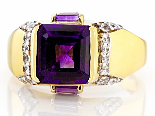 Pre-Owned 3.97ctw Amethyst With 0.60ctw White Zircon 18k Yellow Gold Over Sterling Silver Men's Ring - Size 12