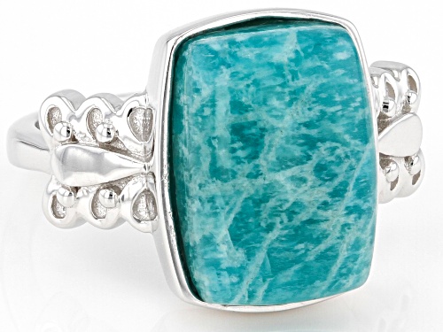 Pre-Owned 14x10mm Rectangular Cushion Amazonite Rhodium Over Sterling Silver Ring - Size 7