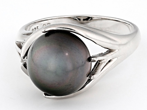 Pre-Owned 11mm Cultured Tahitian Pearl with White Topaz Rhodium Over Sterling Silver Ring - Size 7