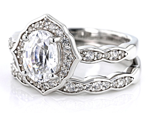 Pre-Owned 1.50ct Oval And 0.55ctw Round White Zircon Rhodium Over Sterling Silver Ring Set - Size 9