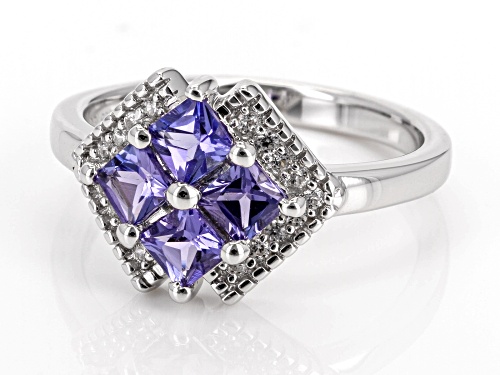 Pre-Owned 0.50ctw Tanzanite With 0.14ctw White Zircon Rhodium Over Sterling Silver Ring - Size 10