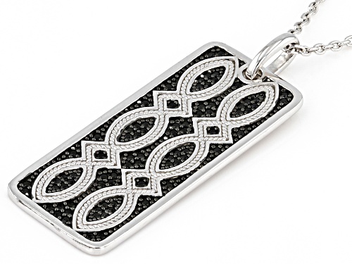 Pre-Owned .25ctw Round Black Spinel Rhodium Over Sterling Silver Men's Pendant With Chain