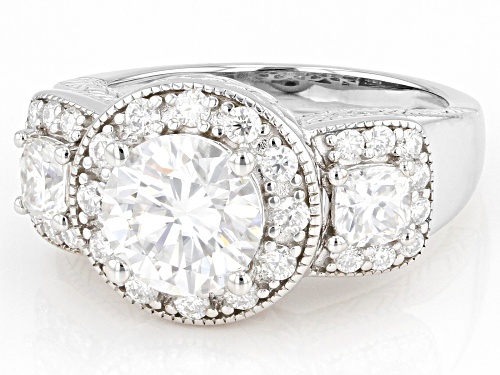 Pre-Owned MOISSANITE FIRE(R) 3.24CTW DEW ROUND & CUSHION PLATINEVE(R) RING - Size 6