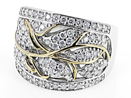 Pre-Owned MOISSANITE FIRE(R) 1.72CTW DEW ROUND BRILLIANT PLATINEVE(R) & 14K YELLOW GOLD OVER SILVER - Size 7