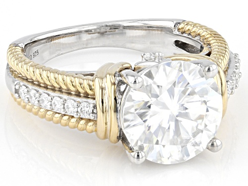 Pre-Owned MOISSANITE FIRE(R) 3.90CTW DEW ROUND PLATINEVE(R) &14K YG OVER SILVER RING - Size 9