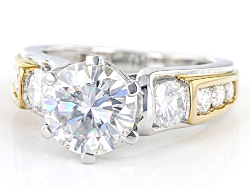Pre-Owned MOISSANITE FIRE(R) 3.78CTW DEW  ROUND PLATINEVE(TM) & 14K YELLOW GOLD OVER SILVER RING - Size 9