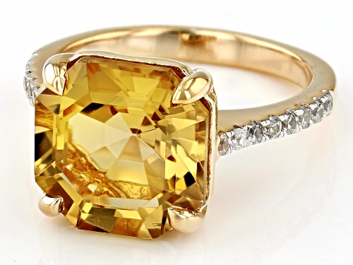 Pre-Owned 5.10ct Asscher Cut Champagne Quartz With 0.29ctw White Zircon 18k Yellow Gold Over Sterlin - Size 8