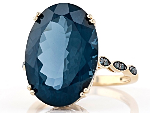 Pre-Owned 12.38ct London Blue Topaz, .36ctw White Zircon & .08ctw Blue Diamond Accent 14k Yellow Gol - Size 8