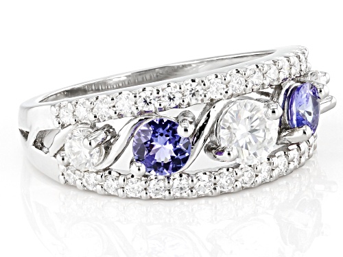 Pre-Owned MOISSANITE FIRE(R) .87CTW DEW ROUND AND TANZANITE PLATINEVE(R) RING - Size 6