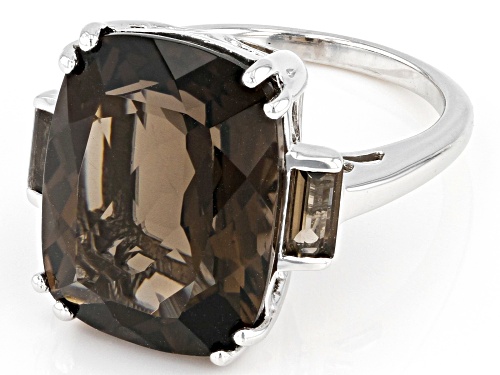 Pre-Owned 10.44ctw Rectangular Cushion & Baguette Smoky Quartz Rhodium Over Sterling Silver Ring - Size 7