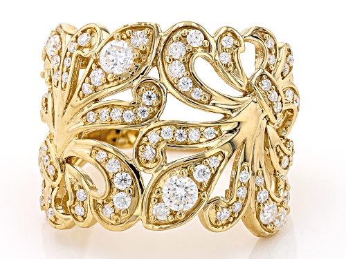 Pre-Owned MOISSANITE FIRE(R) 1.12CTW DEW ROUND 14K YELLOW GOLD OVER SILVER RING - Size 8