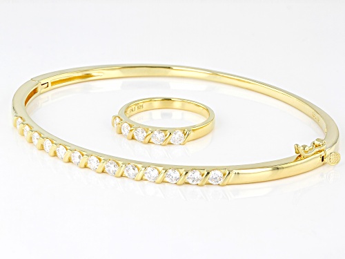 Pre-Owned MOISSANITE FIRE® 1.80CTW DEW ROUND 14K YELLOW GOLD OVER SILVER RING & BANGLE SET