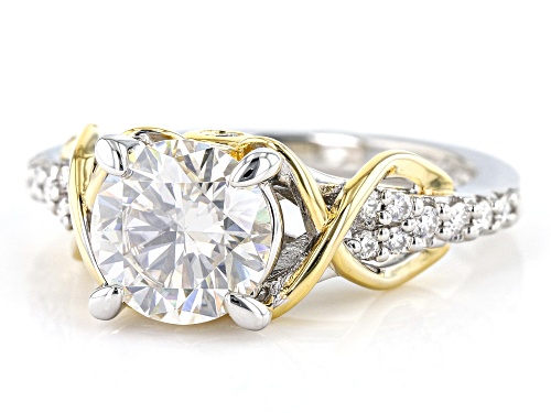 Pre-Owned MOISSANITE FIRE(R) 2.20CTW DEW ROUND PLATINEVE(R) & 14K YELLOW GOLD OVER SILVER RING - Size 6