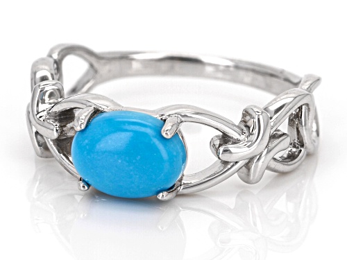 Pre-Owned 8x6mm Oval Cabochon Sleeping Beauty Turquoise Rhodium Over Sterling Silver Solitaire Ring - Size 6