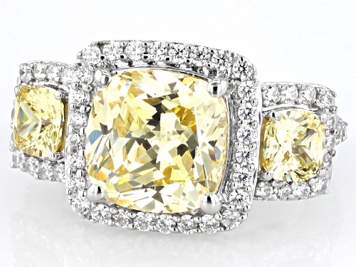 Pre-Owned Charles Winston For Bella Luce® 9.14ctw Canary And White Diamond Simulants Rhodium Over Si - Size 11