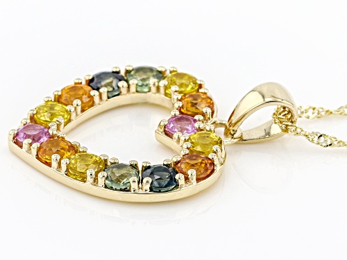 Pre-Owned 1.78ctw Round Multi Color Sapphire 10k Yellow Gold Heart Pendant With Chain