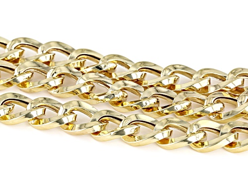 Pre-Owned 18K Yellow Gold Over Sterling Silver High Polished Three Row Curb Link Bracelet - Size 8