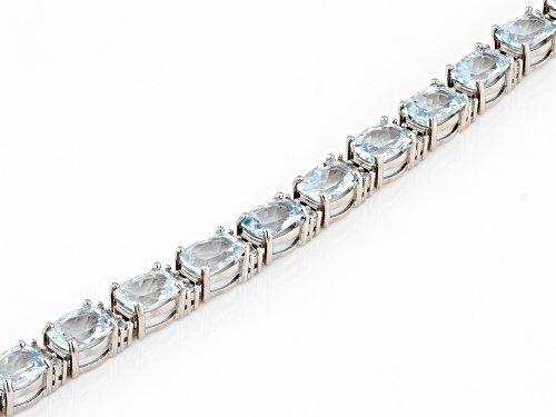 Pre-Owned 13.60ctw Aquamarine And 1.02ctw White Zircon Rhodium Over Sterling Silver Tennis Bracelet - Size 7.25