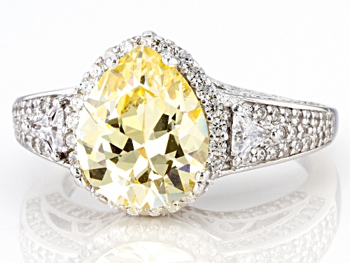 Pre-Owned Bella Luce® 7.37ctw Canary And White Diamond Simulants Rhodium Over Silver Ring (4.06ctw D - Size 10