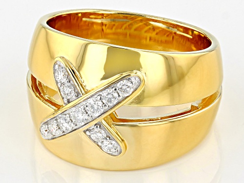 Pre-Owned MOISSANITE FIRE® .25CTW DEW ROUND BRILLIANT 14K YELLOW GOLD OVER SILVER RING - Size 7