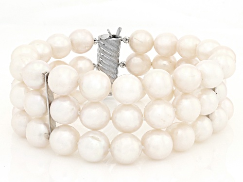Pre-Owned 9.5-10.5mm White Cultured Freshwater Pearl Sterling Silver Multi Row Bracelet - Size 7.5