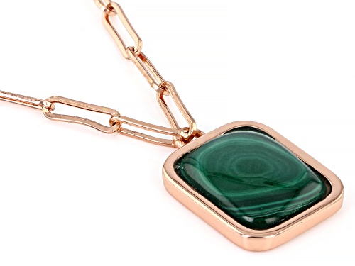 Pre-Owned Timna Jewelry Collection™ 15x12mm Rectangular Cushion Malachite Copper Paperclip Chain Nec - Size 18